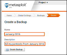 Backup file name and description