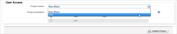 Project Owner dropdown menu