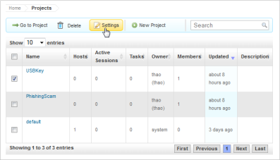 Project Settings button