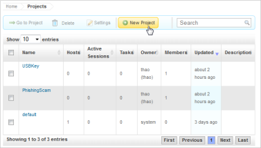 New Project button