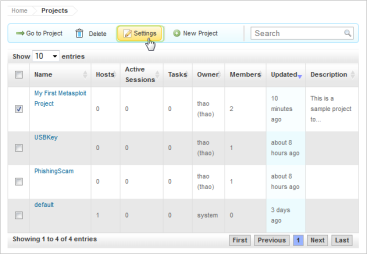 Project Settings button
