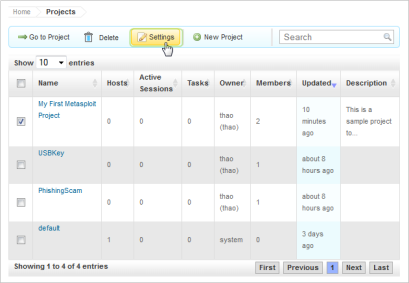 Project Settings button